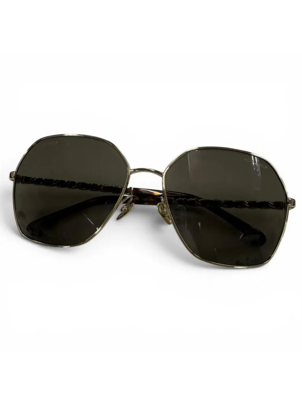 Chanel CC Logo Hexagon Chain Sunglasses Gold Black Demo Lens Eyewear